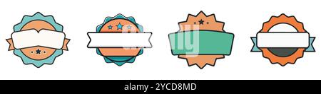 Quattro badge vuoti con nastri sono in attesa del tuo messaggio. Illustrazione vettoriale. Illustrazione Vettoriale