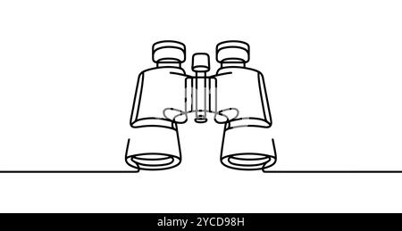 Illustrazione vettoriale minimalista che raffigura una coppia di binocoli, disegnati con una singola linea ininterrotta Illustrazione Vettoriale
