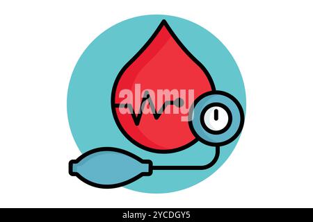 Icona della pressione sanguigna. stile icona contorno colorato. icona relativa al settore medico. illustrazione vettoriale degli elementi sanitari Illustrazione Vettoriale