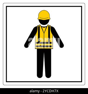 Questa immagine mostra la silhouette di un operaio edile che indossa un casco e un giubbotto di sicurezza, a simboleggiare la sicurezza sul posto di lavoro. Ideale per la sicurezza Illustrazione Vettoriale
