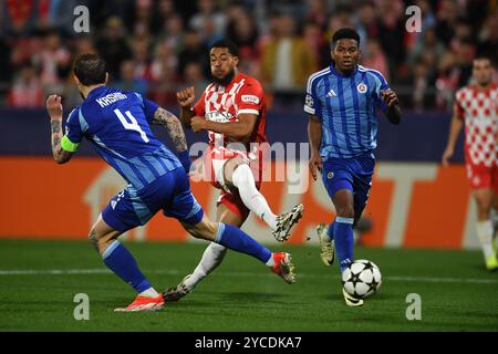 Girona, ESP. 22 ottobre 2024. GIRONA FC-SLOVAN BRATISLAVA 22 ottobre 2024 Danjuma (11) del Girona FC durante la partita di UEFA Champions League 2024/25 League Phase tra il Girona FC e lo Slovan Bratislava allo Stadio Municipale di Montilivi a Girona, Spagna. Crediti: Rosdemora/Alamy Live News Foto Stock