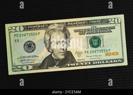 Primo piano di una legge da venti dollari USA (lato anteriore) con Andrew Jackson Foto Stock