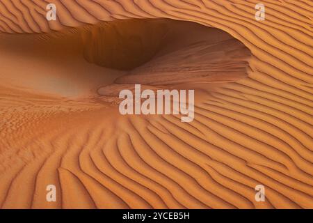 Struttura di sabbia scolpita dal vento nel deserto di Rub al Khali, provincia di Dhofar, penisola arabica, Sultanato dell'Oman Foto Stock