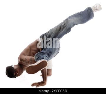 Danza del freno di spostarsi sulla isolato sfondo bianco Foto Stock