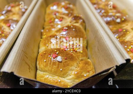 Cozonac tradizionale anche conosciuto come Kozunak, Pasqua, Tsooureki, Choreg. È un tipo di Stollen o pane dolce lievitato preparato per Pasqua e per ogni Foto Stock