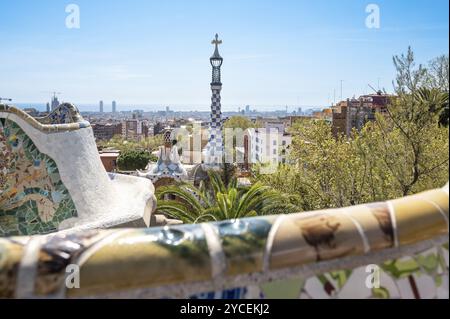 Barcellona, Spagna, 7 aprile 2023: Park Guell di Antonio Gaudi, Barcellona, Spagna. La grafia, l'Europa Foto Stock