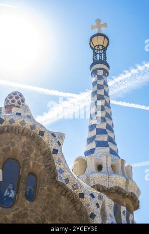 Barcellona, Spagna, 7 aprile 2023: Park Guell di Antonio Gaudi, Barcellona, Spagna. La grafia, l'Europa Foto Stock