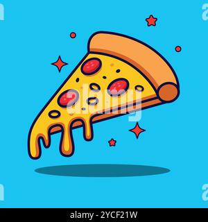 Pizza Cartoon Vector Icon - concetto di fast food isolato nel design piatto Illustrazione Vettoriale