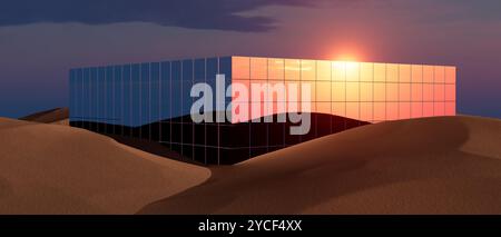 Illustrazione di rendering 3d Di Un grande edificio con un riflesso del sole su di esso Foto Stock