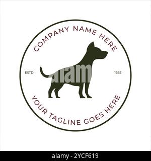 Logo minimalista con silhouette per cani all'interno di un cerchio. Questo design è adatto per le attività legate agli animali domestici, come negozi di animali, cliniche veterinarie. Illustrazione Vettoriale