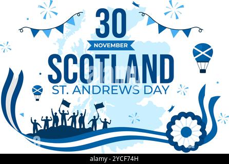 Happy St Andrew's Day Vector Illustration il 30 novembre, con la bandiera scozzese in una festa nazionale con sfondo piatto Illustrazione Vettoriale