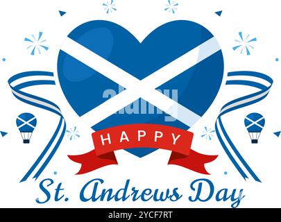 Happy St Andrew's Day Vector Illustration il 30 novembre, con la bandiera scozzese in una festa nazionale con sfondo piatto Illustrazione Vettoriale