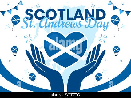 Happy St Andrew's Day Vector Illustration il 30 novembre, con la bandiera scozzese in una festa nazionale con sfondo piatto Illustrazione Vettoriale