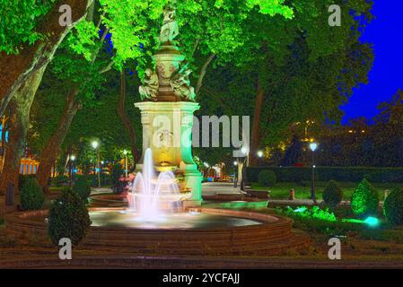 Fontana di Apollo (Fuente de Apolo) stand su Vicolo Prado (Paseo del Prado, a Madrid Spagna. Foto Stock