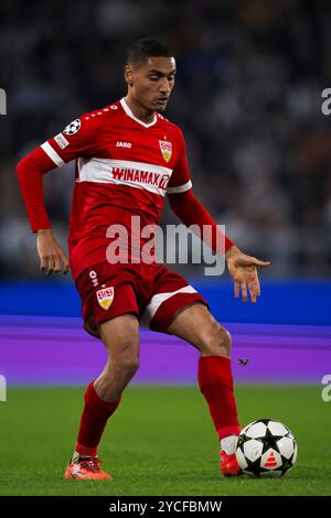 Torino, Italia. 22 ottobre 2024. Enzo Millot del VfB Stuttgart in azione durante la partita di calcio della fase di UEFA Champions League 2024/25 tra Juventus FC e VfB Stuttgart. Crediti: Nicolò campo/Alamy Live News Foto Stock