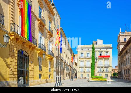 Valencia, Spagna - 13 Giugno 2017: Palazzo della Generalitat (Governo) di Valencia sulla piazza a Manises. Foto Stock