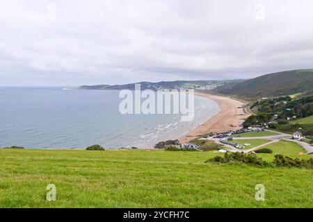 Woolacombe Beach dal promontorio vicino a Baggy Point, nel Devon settentrionale, in Inghilterra Foto Stock