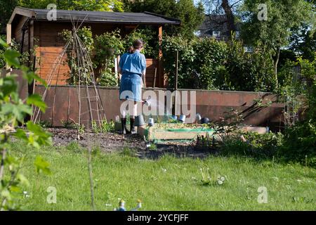 Lavoro nel giardino di assegnazione Foto Stock