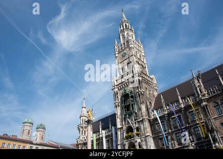 Nuovo municipio su Marienplatz, neogotico, Monaco, Baviera, Germania Foto Stock