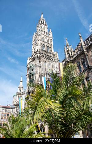 Nuovo municipio su Marienplatz, neogotico, Monaco, Baviera, Germania Foto Stock