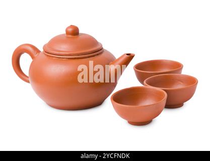 Teiera e tazze in ceramica orientale antica Foto Stock