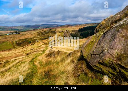 Baldstones sulle Moorlands dello Staffordshire nel Peak District National Park, Regno Unito Foto Stock