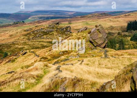 Baldstones sulle Moorlands dello Staffordshire nel Peak District National Park, Regno Unito Foto Stock