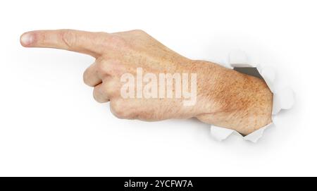 La mano dell'uomo indica la direzione Foto Stock