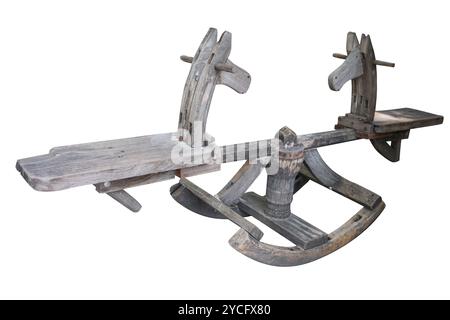 Tagliato di cavallo a dondolo in legno su isolato bianco. Foto Stock