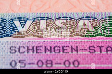 Il visto Schengen nel passaporto. Il frammento Foto Stock