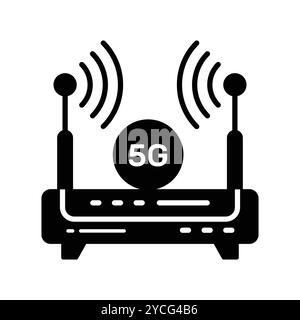 Router WiFi con segnali Internet 5G che indicano l'icona del concetto di segnali Internet 5G. Illustrazione Vettoriale