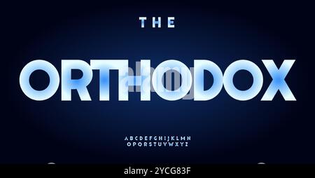 Carattere futuristico e audace, lettere sfumate brillanti, forme geometriche nitide per titoli fantascientifici moderni, branding tecnologico, titoli di gioco, elegante Illustrazione Vettoriale