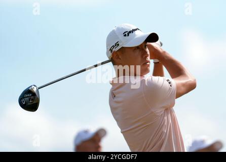 Foto del file datata 17-07-2024 di Collin Morikawa, che cercherà di vincere il suo primo torneo dell'anno mentre difende il suo titolo Zozo Championship in Giappone. Data di pubblicazione: Mercoledì 23 ottobre 2024. Foto Stock