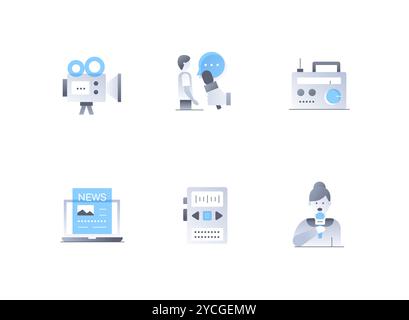 Canali di comunicazione notizie - Set di icone in stile design piatto Illustrazione Vettoriale