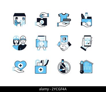 Assistenza senza tetto - Set di icone stile design linea Illustrazione Vettoriale