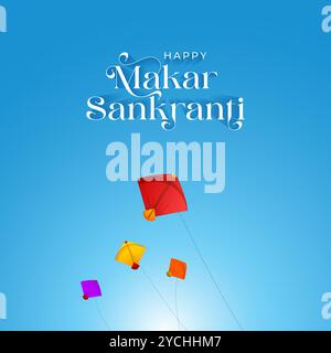 Carta da parati Happy Makar Sankranti con cordicella colorata per il festival dell'India. disegno dell'illustrazione vettoriale astratta. Elementi di design Makar Sankranti Illustrazione Vettoriale