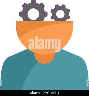 Concetto di processo di pensiero creativo, brainstorming e ricerca di soluzioni rappresentate da ingranaggi che lavorano all'interno della testa Illustrazione Vettoriale