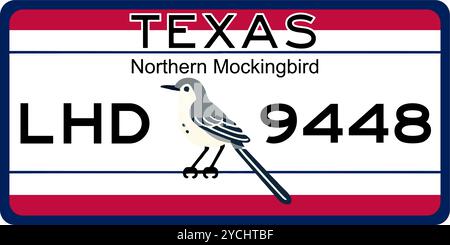 Design della targa del Texas con Texas Star e l'iconico Texas Longhorn - perfetto per souvenir, appassionati di auto e Texas Pride - esclusivo tema texano Illustrazione Vettoriale