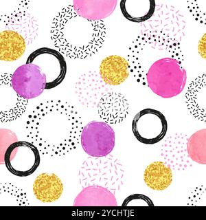Sfondo astratto da celebrazione con cerchi disegnati a mano ad acquerello. Motivo vettoriale colorato senza cuciture Illustrazione Vettoriale