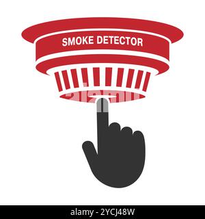 Testare i rilevatori di fumo. Simbolo dell'icona del rilevatore di fumo. Cartello con il logo dell'allarme antincendio. Attrezzature antincendio. Immagine di illustrazione vettoriale. Isolato su backgrou bianco Illustrazione Vettoriale