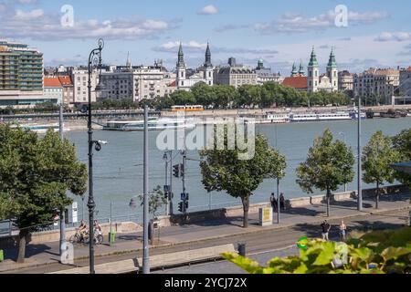 Vista panoramica sul Danubio e sulla città di Budapest, Ungheria Foto Stock