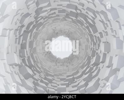 tunnel con segmenti estrusi tecnologici. Illustrazione 3d quadrata digitale Foto Stock