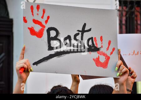Tunisi, Tunisia. 13 agosto 2024. Le donne scendono in piazza a Tunisi alzando striscioni e gridando slogan contro la repressione politica in occasione della giornata nazionale della donna. La manifestazione è stata organizzata da gruppi femministi indipendenti tunisini per chiedere il rilascio immediato di tutte le donne imprigionate per le loro attività nella sfera pubblica. La Tunisia celebra la giornata nazionale della donna ogni anno il 13 agosto Foto Stock
