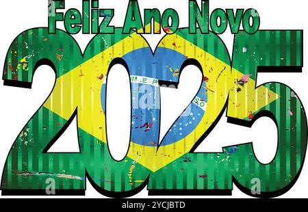 Felice anno nuovo 2025 con la bandiera del Brasile all'interno - illustrazione, 2025 NUMERI FELICE ANNO NUOVO Illustrazione Vettoriale