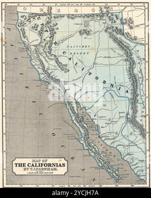 Poster cartina California dettagliato vintage stampato Download Foto Stock