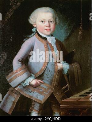 Il ragazzo Mozart - dipinto ad olio antico Wolfgang Amadeus Mozart - dipinto commissionato da Leopold Mozart. Mozart ha sei anni. Forse dipinto da Pietro Antonio Lorenzoni Foto Stock