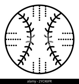 Palla da baseball Black Line. Illustrazione monocromatica vettoriale, icona singola dell'accessorio sportivo, tratto modificabile Illustrazione Vettoriale