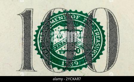Numero 100. Frammento di una banconota da cento dollari Foto Stock