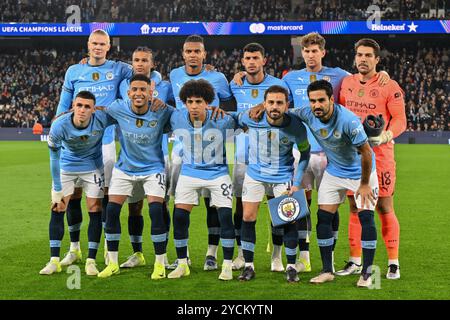 Manchester, Regno Unito. 23 ottobre 2024. Manchester City posa per una foto della squadra davanti alla UEFA Champions League, fase di Lega Manchester City contro Sparta Praga all'Etihad Stadium, Manchester, Regno Unito, 23 ottobre 2024 (foto di Cody Froggatt/News Images) a Manchester, Regno Unito, il 23/10/2024. (Foto di Cody Froggatt/News Images/Sipa USA) credito: SIPA USA/Alamy Live News Foto Stock