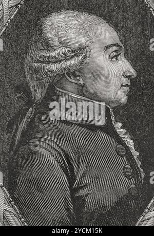 Jean-Baptiste Treilhard (1742-1810). Giurista e politico francese. Fu eletto deputato per la terza tenuta di Parigi agli Stati generali del 1789 e poi all'Assemblea Nazionale Costituente. Presidente della Convenzione nazionale (dal 27 dicembre 1792 al 10 gennaio 1793). Verticale. Incisione di Pannemaker. "Storia della Rivoluzione francese". Volume i, 1876. Foto Stock